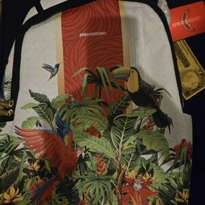 Sprayground Tropical Parrot & Toucan Backpack - White/Green/Red